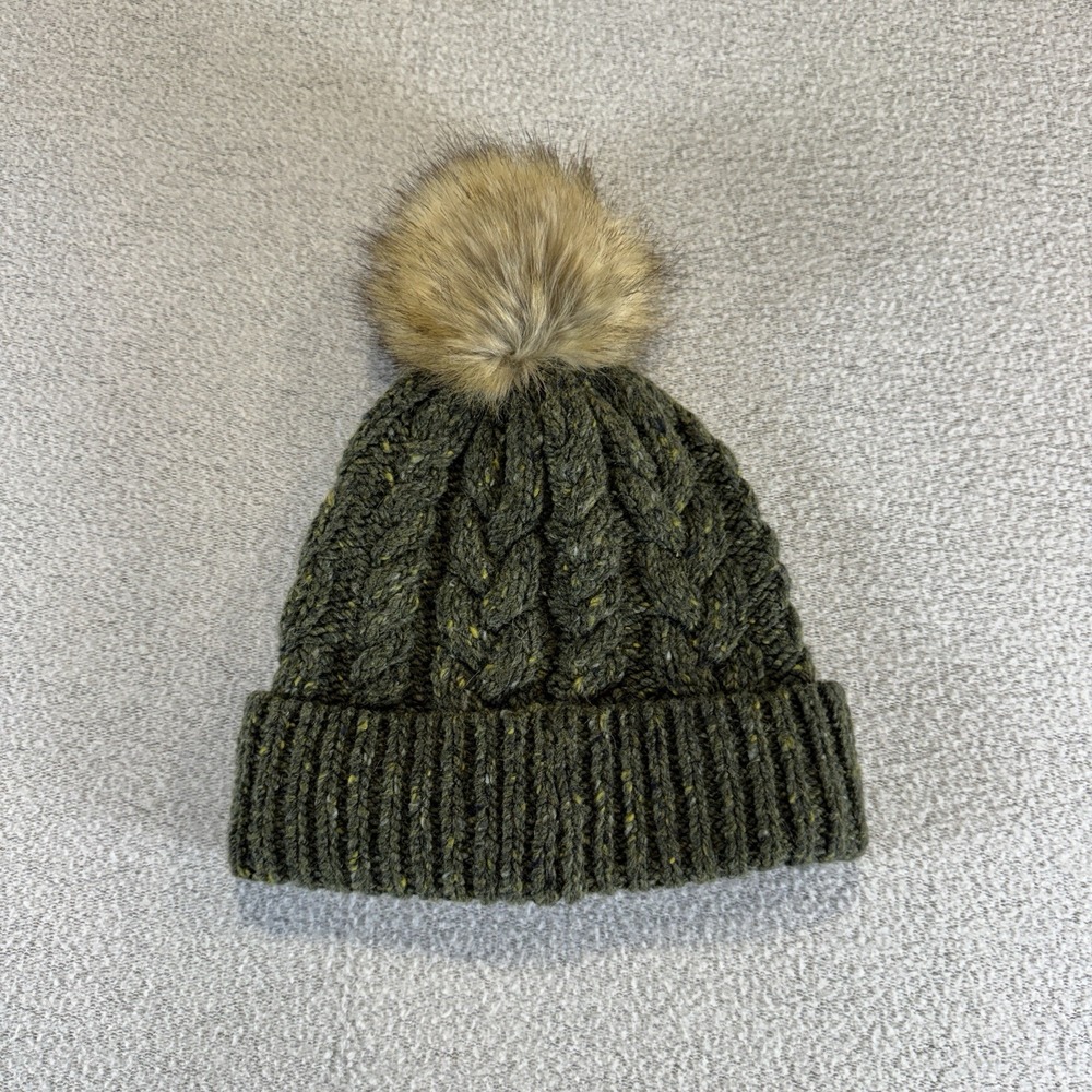 Pendleton Wool Blend Green Knit Beanie Hat Pom Pom Outdoors Cord